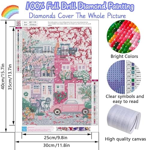 Sakura City Diamond Painting Kits for Adults, 5D Diamond Art Painting by Numbers Kits, DIY Flowers Diamond Dots Art Kits, Full Round Drill Diamond Art Kits for Adults for Home Wall Decor, 12x16 inch thumbnail 3