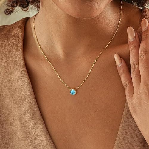 Turandoss Birthstone Necklace for Women, Dainty 14K Gold Plated Red Blue Green Diamond Emerald Birthstone Necklace 12 Month Birthstone Jewelry Birthday Gifts for Women Teen Girls thumbnail 2