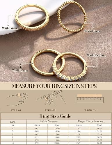 Florideco 14K Gold Plated Stackable Rings for Women Non Tarnish Dainty Cubic Zirconia Thin Thumb Ring Set Silver Plated Stacking Set Statement Promise Wedding Band Ring Sets thumbnail 5