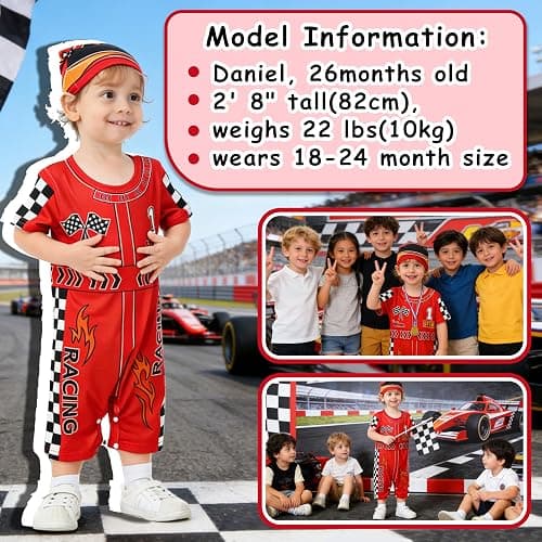 IOFUNOFAN 6pcs Fast One Birthday Outfit Boy, Race Car Driver Costume Toddler First Birthday Outfit Baby 1st -Romper 0-2T thumbnail 7
