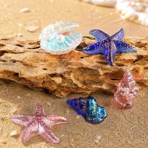 Iridescent Clam Shell with Pearl, Glass Aquarium Decor for Betta Fish Tanks | Glossy ocean-inspired accent for small aquariums and fish bowls, plus mermaid styling for coastal shelves and desk displays thumbnail 6
