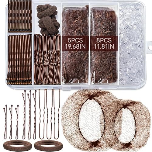 TsMADDTs Bobby Pins and Hair Nets Set, Hair Accessories for Women with Invisible Nets for Ballet Bun(11.81&19.86in), U Pins for Dance(1.37&2.36in), Elastic Bands, Clear Rubber Bands - Image 1