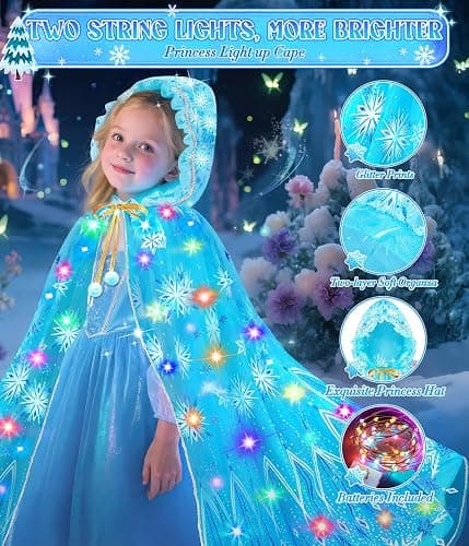 Princess Dress up for Girls 4-6, Light up Unicorn Princess Cape with Crown | Gloves Princess Toys for Girls 3-6 Jeowoqao thumbnail 2