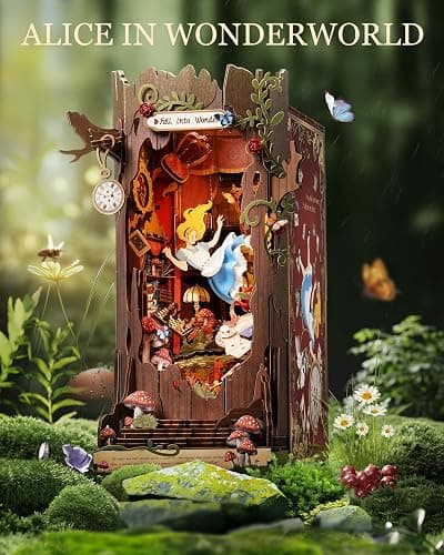 Rolife DIY Book Nook Kits Fall into Wonder, Fairy Tale Bookend Wooden 3D Puzzles for Bookshelf Decor, DIY Miniature House Building Kit for Adults, DIY Crafts/Surprised Gifts for Teens & Book Lovers thumbnail 3