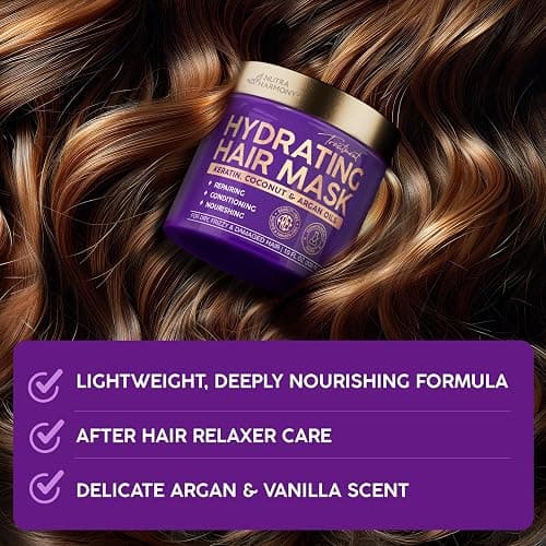 Hydrating Hair Mask – Post Hair Relaxer for Damaged & Dry – Deep Conditioning Keratin Treatment for Curly & Color-Treated – Soft, Smooth, Anti-Frizz & Split Ends Repair with Collagen, Biotin – 10 oz thumbnail 7