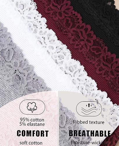 FINETOO Womens Underwear Cotton Bikini Underwear for Women Lace Wasit Hipster Panties Soft Breathable Briefs 6 Pack thumbnail 5