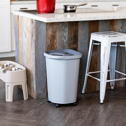 IRIS USA Pet Food Storage Container 25 lbs, Premium 60% Improved Airtight Seal with Air Valve, 2 Cup Scoop, Removable Wheels, Easy to Open - Made in the USA, Gray thumbnail 6