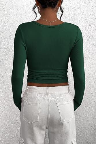 PRETTYGARDEN Women's 2025 Fall Long Sleeve Henley T Shirts Button Ribbed Knit Slim Fit Basic Tops Blouse Casual Outfits thumbnail 2