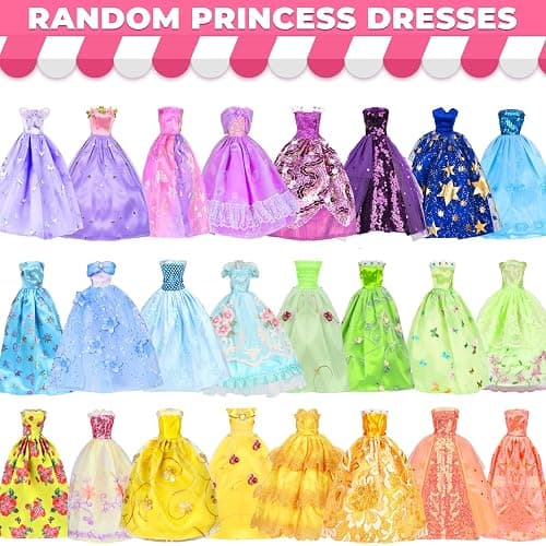 195 Pcs Doll Clothes and Accessories Kit, Include Princess Gowns, Fashion Skirt, Slip Dresses, Tops, Pants, Bikini Swimsuits, Shoes, Crowns, Necklaces, Glasses, Hangers in Gift Box for 11"-12" Dolls thumbnail 3