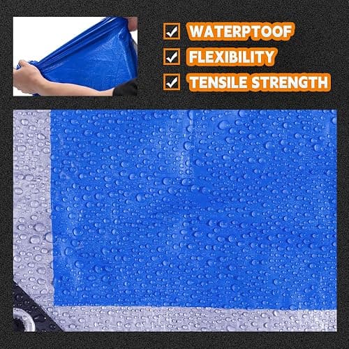 RAINDEWAY Tarps 8x10 Feet, 5.5 Mil - Multipurpose Waterproof Poly Tarp Cover with Metal Grommets and Reinforced Edges, Silver/Blue Tarp thumbnail 4