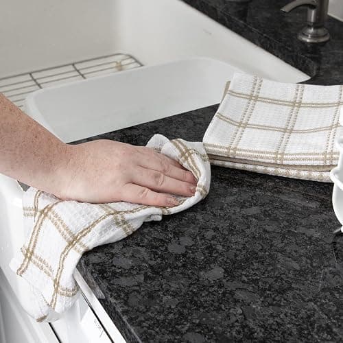 T-FAL Premium Waffle Dish Cloths: Highly Absorbent, Super Soft Long Lasting - 100% Cotton, 12"x13" Flat Waffle Dish Towel for Cleaning & Drying Dishes, (4-Pack), Sand thumbnail 4