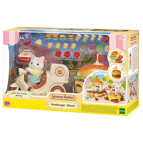Jeu de Restauration - SYLVANIAN FAMILIES - Stand de Hamburgers - Papa Chat Latté et Scooter