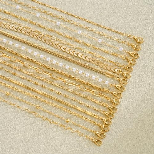 16 PCS Gold Bracelets for Women, Dainty Bracelets Set for Women Trendy, Gold Stackable Cuban Link Paperclip Chain Bracelet Pack Jewelry Gifts for Women thumbnail 7