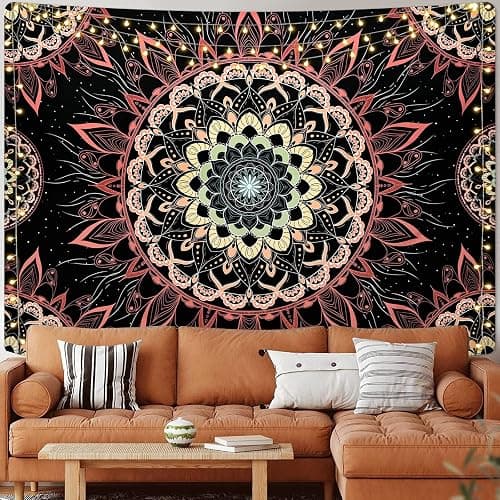 Yugarlibi Mandala Wandbehang Wandteppich Indisch Böhmisch Hippie Wandtuch Wand Deokration Rosa Lotos Tapisserie Ästhetisch für Zimmer Wohnheim Schlafazimmer, 150x130cm thumbnail 4
