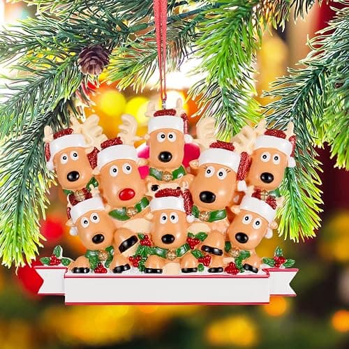 Personalized Christmas Ornaments 2025 Family of 2/3/4/5/6 Reindeer Custom Christmas Ornament with Names Customized Family Ornaments for Christmas Tree Decoration Customized Gifts, Reindeer Family of 8 thumbnail 2