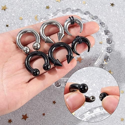 Qmcandy 6-12pcs Septum Pincher Tapers 8G 6G 4G 2G Stretching Kit C Shape Septum Piercing Jewelry Heavy Ear Gauges Earrings Horseshoe Nose Rings for Women Men thumbnail 5