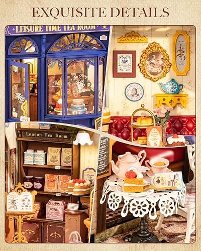 Rolife DIY Miniature House Kit Leisure Tea Time, 3D Book Nook Openable Bookshelf Decor for Adults, Mini Model House Kits, DIY Crafts Kit Halloween for Adults (Leisure Tea Time) thumbnail 7