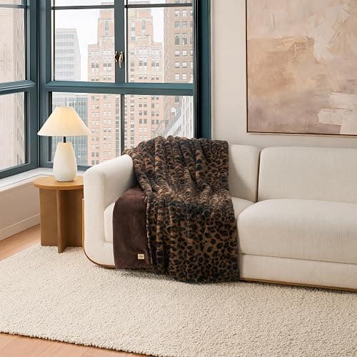 UGG Everett Throw Blanket for Home, 50" x 70", Black (Leopard) | Animal Printed Faux Fur Blanket, Hypoallergenic, Easy Care, Luxury, Leopard, Gifts for Women, Home Accent, Cozy thumbnail 2