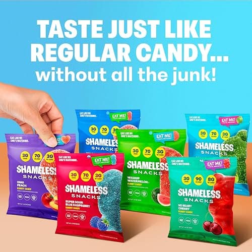 Shameless Snacks - Healthy Low Calorie Snacks, Low Carb Keto Gummies (Gluten Free Candy) - 6 Pack Super Variety Pack thumbnail 3