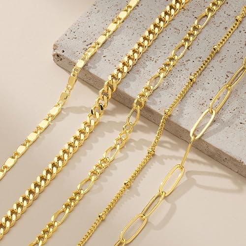 Gokeey Gold Bracelets for Women Non Tarnish Trendy,14K Gold Plated Dainty Stackable Paperclip Cuban Link Chain Bracelets, Simple Cute Cuff Bracelets Jewelry Set Adjustable 7"+2" thumbnail 6