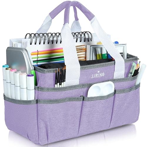 JJRING Craft Organizer Tote Bag Art Storage Caddy Lilac | With Multiple Pockets For Sewing, Scrapbooking, School, Medical, And Office Supplies - Image 1