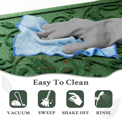 VivaNest Boho Green Floral Leaves Outdoor Indoor Entrance Doormats, Absorbent Durable Heavy Duty Welcome Front Door Mat,Thick Natural Rubber Back,Easy Clean Entryway Mat 17x30 Inch, Low Profile - Tulip-green - 1'5" x 2'6" (Rectangular) thumbnail 8