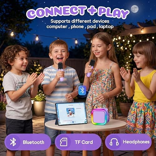 IROO Mini Karaoke Machine for Kids, Birthday Gifts Toys for Girls Ages 3-12 | 2 Wireless Mics, 5 Voice Effects & 1-Month KaraFun Premium, Bluetooth Speaker, Portable MP3 Player For Family Home Party thumbnail 6