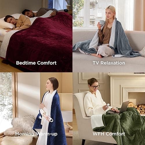 Bedsure Electric Blanket Queen Size - Dual Control Heated Blanket Queen, Fast Heating with 10 Time Settings & 10 Heat Settings, Warm Gift for Grandma (84x90 inches, Olive Green) thumbnail 10