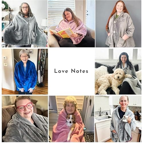Premium Double Layer Poncho Blanket -No Sleeves Easy On Easy Off- Drape and Go- Top Christmas Gifts for Grandma, Gift for Mom and Elderly Women (Silver Grey) thumbnail 5
