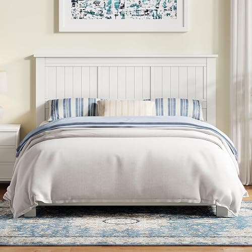 ComfIQ Serene Solid Wood Window-Pane Panel Headboard – Easy Assembly, Casual Coastal Style – Queen Size in White - Image 1