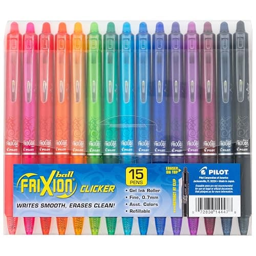 Pilot FriXion Erasable Gel Pens, Fine Point 0.7 mm Erasable Pens, Pack of 15 Assorted Colors - Image 1