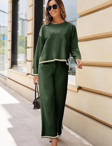 Tanming Women's 2 Piece Outfits Long Sleeve Knit Sweater Top Wide Leg Pants Lounge Sets Tracksuits thumbnail 3