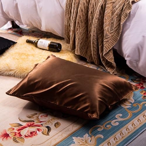 NTBAY 2 Pack Satin Standard Pillowcases for Hair and Skin, Luxurious and Silky Pillow Cases with Envelope Closure, 20x26 Inches, Brown thumbnail 6