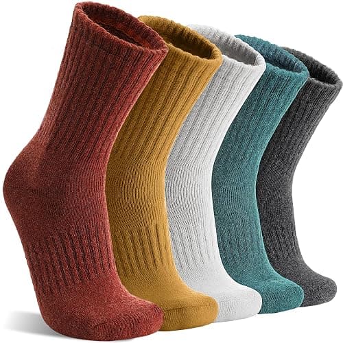 MOGGEI 5 Pairs Womens Merino Wool Socks Hiking Warm Winter Thick Thermal Crew Cozy Cabin Ladies Gift Comfy Boot Work Socks - Image 1