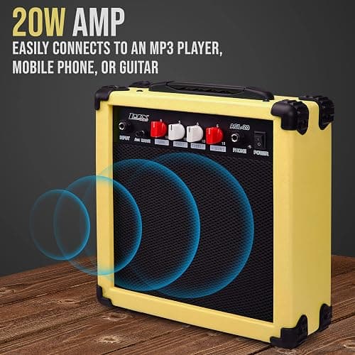 LyxPro 39 inch Electric Guitar Kit Bundle with 20w Amplifier, All Accessories, Digital Clip On Tuner, Six Strings, Two Picks, Tremolo Bar, Shoulder Strap, Case Bag Starter kit Full Size - Retro Yellow thumbnail 4