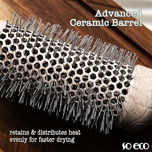 So Eco Medium 43mm Thermo Ceramic Round Brush - Hair Styling, Volumising & Curling Brush for Medium Length Hair. Sustainable Bioplastic Handle & Pins Made from Recycled Plastics thumbnail 4