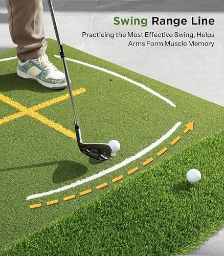 Golf Mat with Dual Turf | Golf Hitting Mat with Standing Guide-Line & Swing Path Line, 5x4ft Thickened Green Turf Practice Mats for Indoor or Outdoor Use, Ideal Gifts for Men Dad Husband & Golfers thumbnail 3