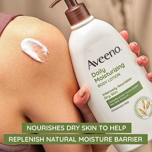 Aveeno Daily Moisturizing Body Lotion, Body Lotion for Dry Skin with Prebiotic Oat, Paraben Free, Fragrance Free, Non-Greasy, Non-Comedogenic Moisturizer, 18 FL OZ thumbnail 4