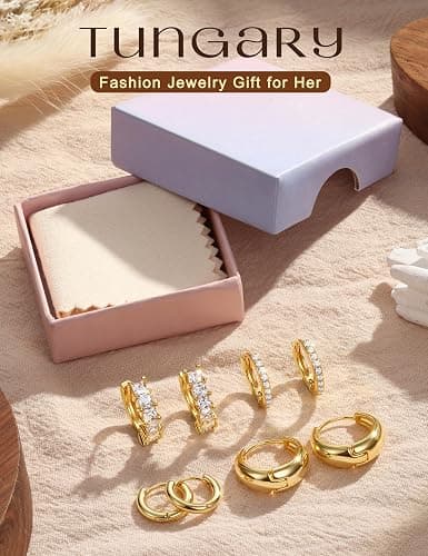 Tungary Chunky Hoop Earrings for Women Hypoallergenic Huggie Earring Stacks | Danity Small Hoop Earrings, Cartilage Earring Hoops for Sensitive Ears, Gift for Her, Stainless Steel/Sterling Silver Post thumbnail 8