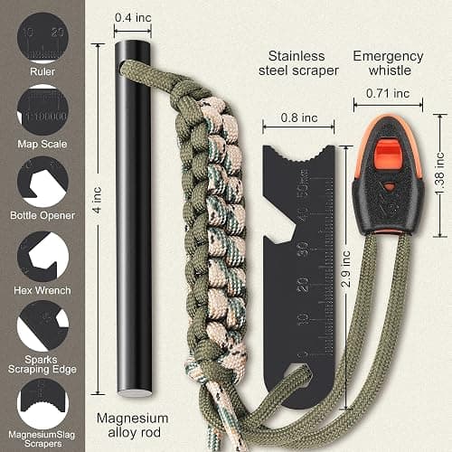 Clwryviduu Survival Fire Starter, 4 Inch Ferro Rod, Flint Fire Starters for Hiking and Camping, Flint and Steel Survival Tool with Paracord and Emerge thumbnail 2