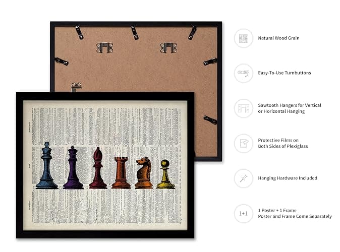 Poster Master Chess Pieces Print - Dictionary Poster - Retro Board Game Art - Gift for Men & Women - Colorful Wall Decor for Living Room, Bedroom, Office or Dorm - 11x14 Black Framed thumbnail 2