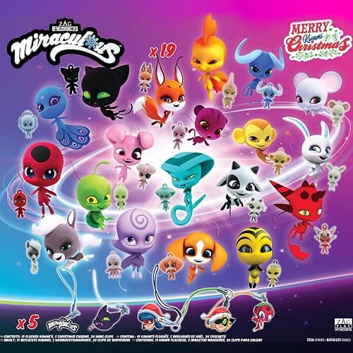 Miraculous Ladybug Ultimate Advent Kwami Calendar - 24 Days of Miniature Kwamis & EVA Seasonal Charms - Christmas Countdown Calendar with Hooks & Ribbons, Festive Collectible Toys for Kids Holiday Joy thumbnail 3
