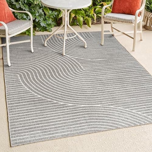 JONATHAN Y Hallie High-Low Curve Gray/Ivory Indoor/Outdoor Area Rug, 10x13, Minimalist, Pet Friendly, Non-Shedding, Stain Resistant, Hose-Washable for Backyard, Patio, Porch (SCN100A-13) thumbnail 9
