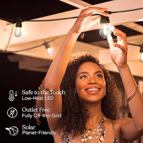 Brightech Ambience Pro Solar Powered Outdoor String Lights, 48 ft Commercial Grade Waterproof Patio Lights, 15 Edison Bulbs, Shatterproof LED String Lights for Outside, Porch - 1W Soft White thumbnail 5