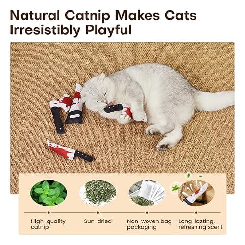 Potaroma 4Pcs Cat Toys, Horror Halloween Knife-Shaped Kitten Catnip Crinkly Sound Toys, Indoor Exercise for All Cat Breeds 6.5 Inches thumbnail 3