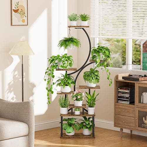 Plant Stand Indoor with Grow Lights - 62" Tall Plant Shelf, Lighted Corner Plant Stands for Indoor Growing, 8 Tiered Large Flower Holder, S-Shaped Decorative Rack for Living Room, Black, Patent Design thumbnail 6