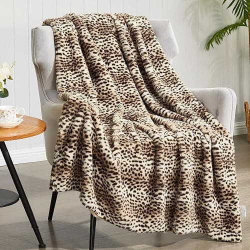 JONIYEAR Cozy Plush Striped Brown Cheetah Faux Rabbit Fur Throw Blanket 50" x 60",Decorative Thick Fuzzy Leopard Lap Blankets for Women, Soft Fluffy Animal Printed Warm Shaggy Blanket for Winter Fall thumbnail 6