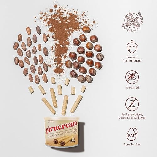 Pirucream Rolled Wafers with Chocolate Hazelnut, Organic Alkaline 100% Cocoa – No Trans-Fat, Preservatives, Colorants or Additives and without Palm Oil (300Gr/ 10.58Oz each one – 1 Pack Tin) thumbnail 3