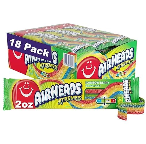 Airheads Xtremes Belts Holiday Candy, Chewy Candy Package, Christmas Stocking Stuffers for Adults & Kids, Rainbow Berry Fruit Flavor Artificially Flavored, 2 Ounces (18-Pack) - Image 1