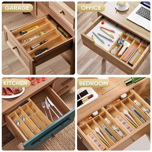 SUNBREATH Silverware Organizer, 10 Inch Utensil Organizer Kitchen Drawer Organizer Bamboo Silverware Holder Cutlery Tray Organizer in Drawer Flatware Organizer Tray(5 slots, Natural thumbnail 6